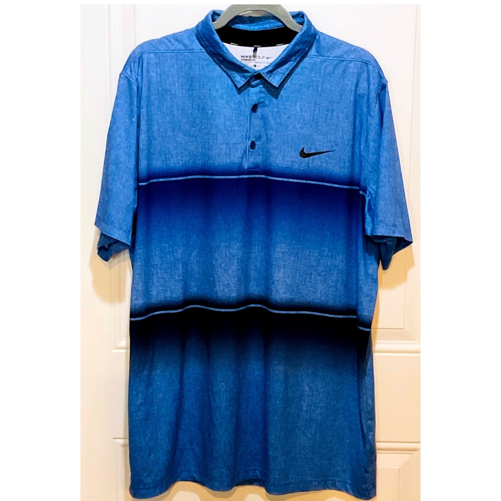 Nike golf Blue ombré XL striped vented collar men's polo shirt Dri‎ fit Standard